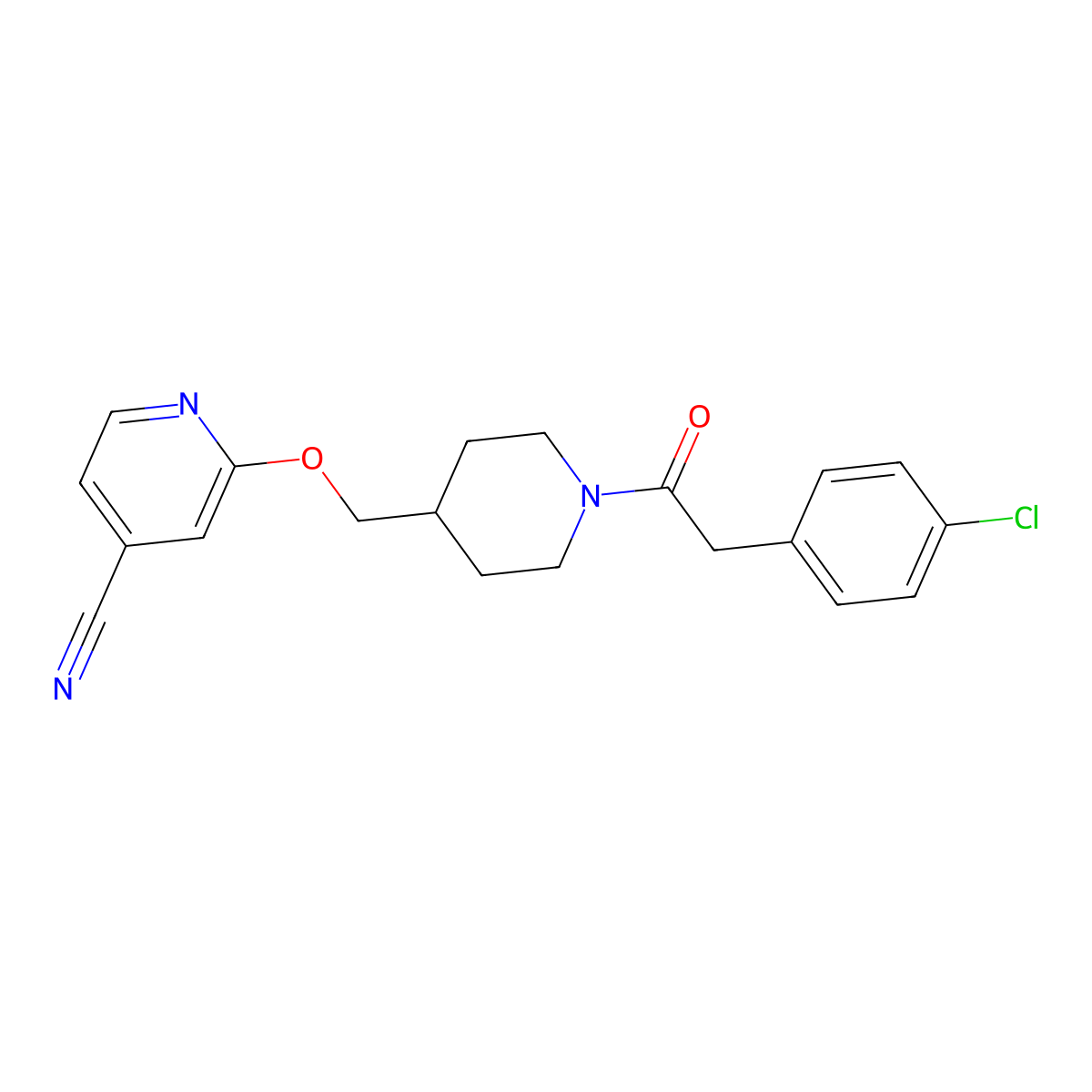 2-({1-[2-(4-Chlorophenyl)acetyl]piperidin-4-yl}methoxy)pyridine-4-carbonitrile molecular structure, CAS 2380043-28-5