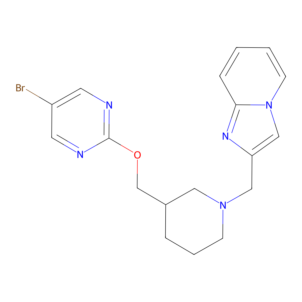 5-Bromo-2-{[1-({imidazo[1,2-a]pyridin-2-yl}methyl)piperidin-3-yl]methoxy}pyrimidine molecular structure, CAS 2380043-31-0