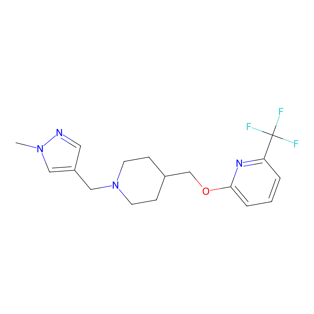 2-({1-[(1-methyl-1H-pyrazol-4-yl)methyl]piperidin-4-yl}methoxy)-6-(trifluoromethyl)pyridine molecular structure, CAS 2380043-36-5