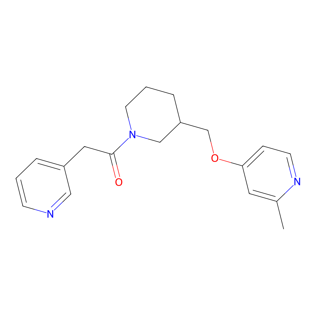 1-(3-{[(2-Methylpyridin-4-yl)oxy]methyl}piperidin-1-yl)-2-(pyridin-3-yl)ethan-1-one molecular structure, CAS 2380043-39-8
