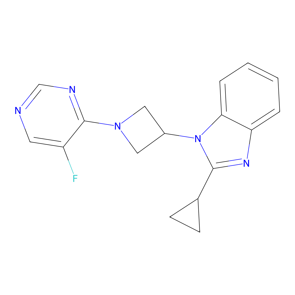 2-cyclopropyl-1-[1-(5-fluoropyrimidin-4-yl)azetidin-3-yl]-1H-1,3-benzodiazole molecular structure, CAS 2380043-41-2