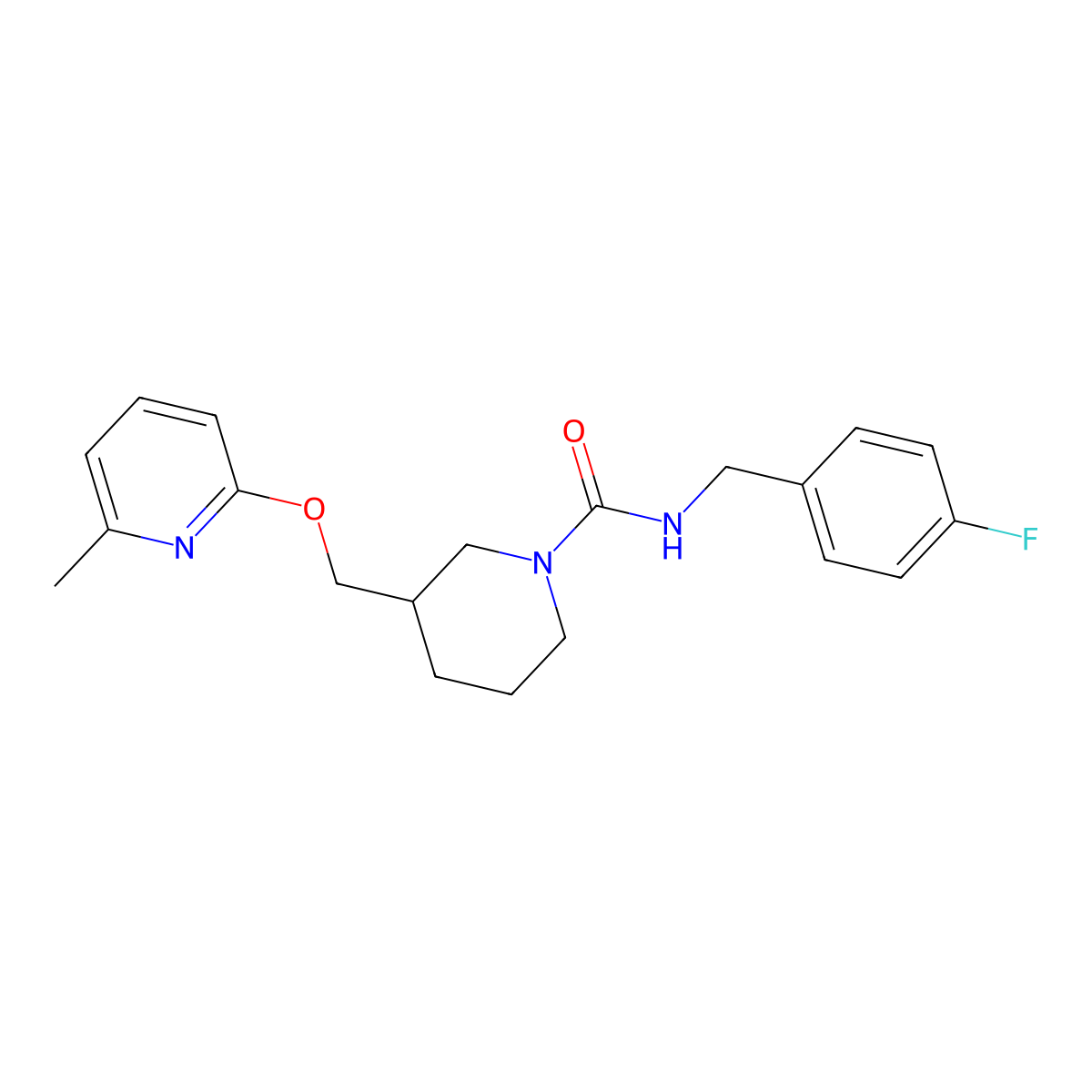 N-[(4-fluorophenyl)methyl]-3-{[(6-methylpyridin-2-yl)oxy]methyl}piperidine-1-carboxamide molecular structure, CAS 2380043-45-6