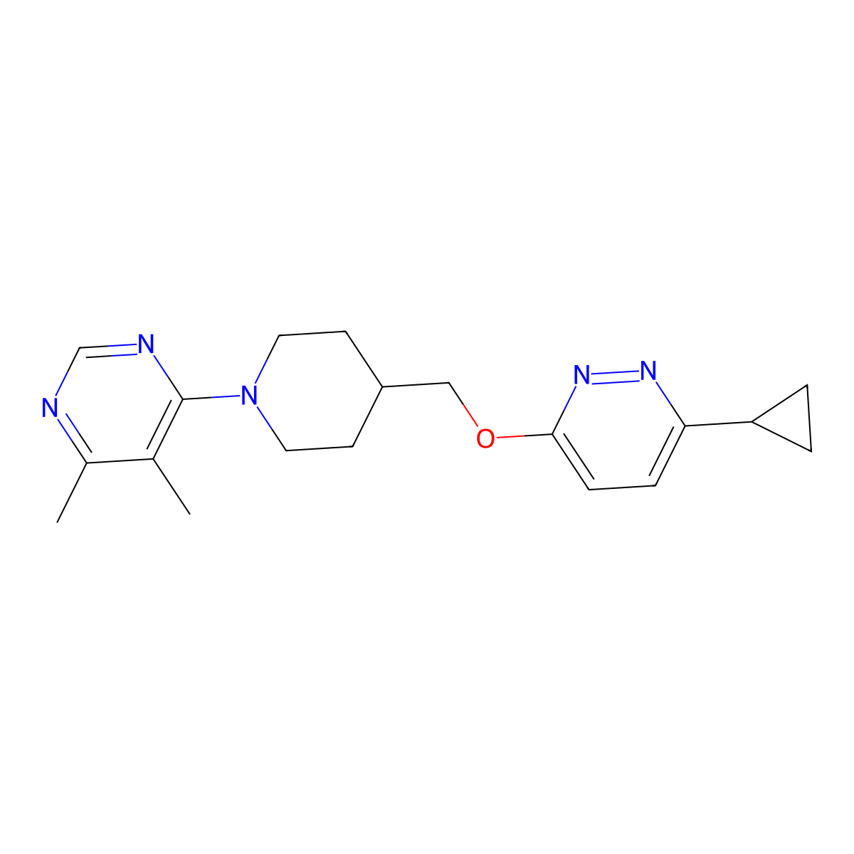 4-(4-{[(6-Cyclopropylpyridazin-3-yl)oxy]methyl}piperidin-1-yl)-5,6-dimethylpyrimidine molecular structure, CAS 2380043-46-7