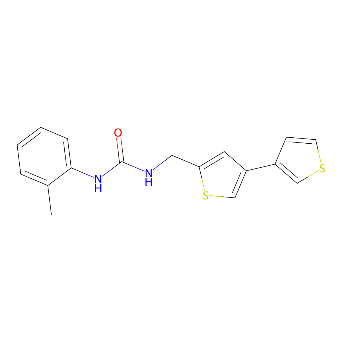3-({[3,3'-Bithiophene]-5-yl}methyl)-1-(2-methylphenyl)urea molecular structure, CAS 2380043-50-3