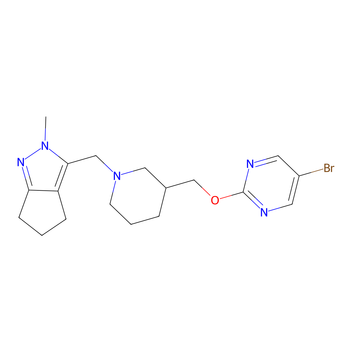 5-bromo-2-{[1-({2-methyl-2H,4H,5H,6H-cyclopenta[c]pyrazol-3-yl}methyl)piperidin-3-yl]methoxy}pyrimidine molecular structure, CAS 2380043-52-5