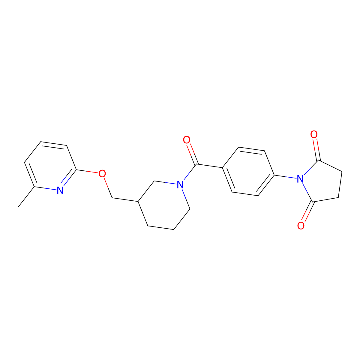 1-[4-(3-{[(6-Methylpyridin-2-yl)oxy]methyl}piperidine-1-carbonyl)phenyl]pyrrolidine-2,5-dione molecular structure, CAS 2380043-55-8