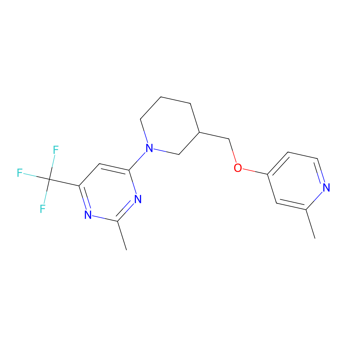2-Methyl-4-(3-{[(2-methylpyridin-4-yl)oxy]methyl}piperidin-1-yl)-6-(trifluoromethyl)pyrimidine molecular structure, CAS 2380043-56-9