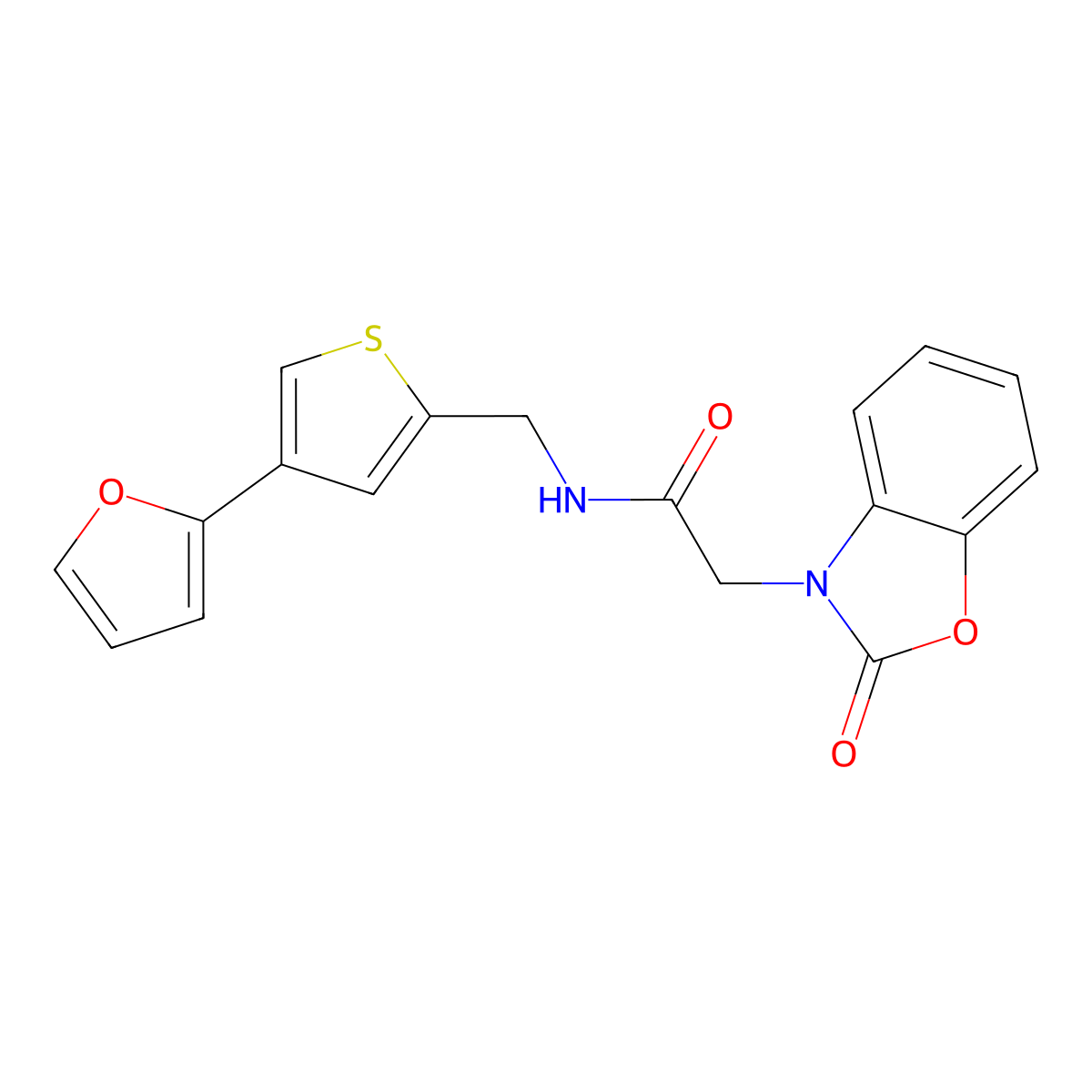 N-{[4-(furan-2-yl)thiophen-2-yl]methyl}-2-(2-oxo-2,3-dihydro-1,3-benzoxazol-3-yl)acetamide molecular structure, CAS 2380043-63-8