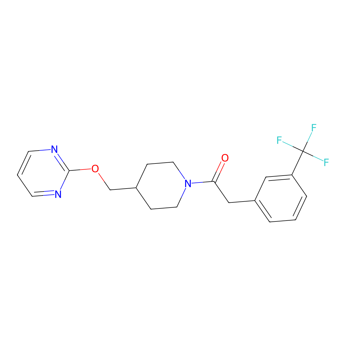 1-{4-[(Pyrimidin-2-yloxy)methyl]piperidin-1-yl}-2-[3-(trifluoromethyl)phenyl]ethan-1-one molecular structure, CAS 2380043-64-9