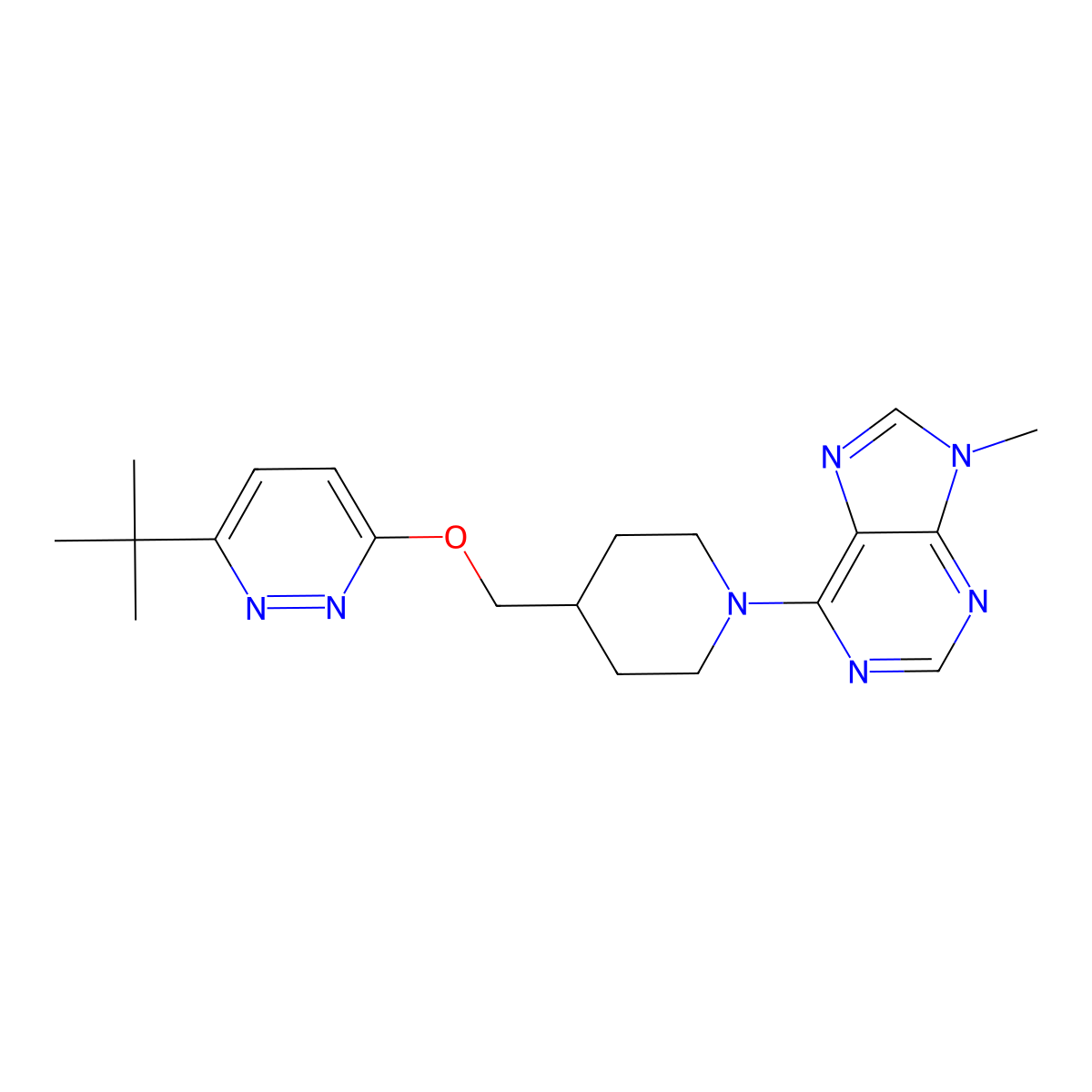 6-(4-{[(6-tert-butylpyridazin-3-yl)oxy]methyl}piperidin-1-yl)-9-methyl-9H-purine molecular structure, CAS 2380043-69-4