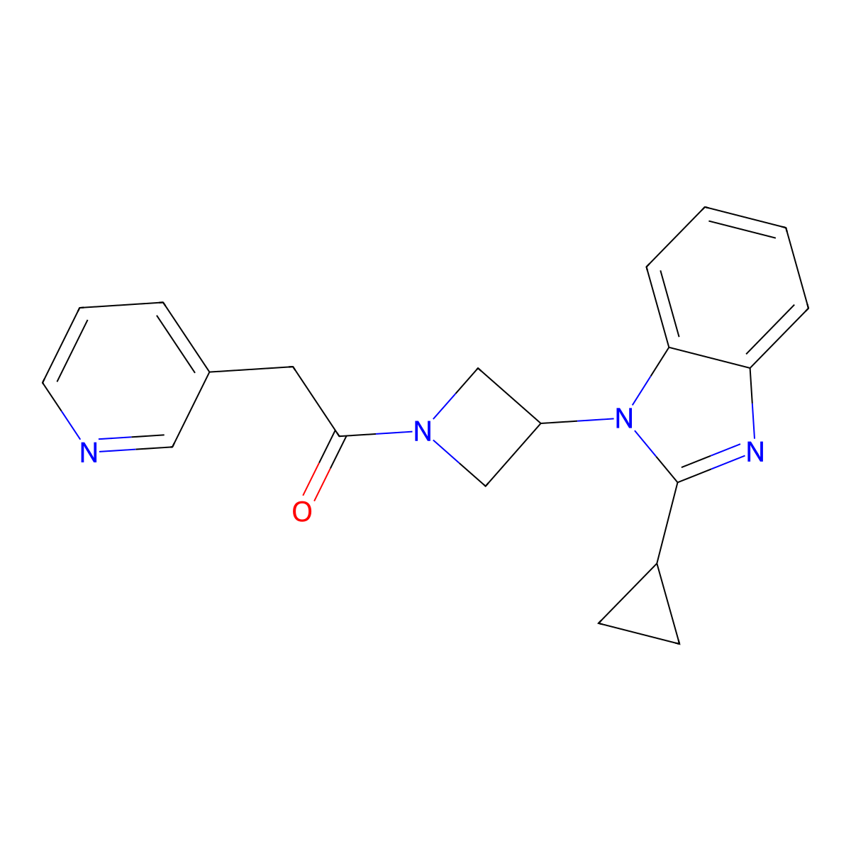 1-[3-(2-cyclopropyl-1H-1,3-benzodiazol-1-yl)azetidin-1-yl]-2-(pyridin-3-yl)ethan-1-one molecular structure, CAS 2380043-70-7