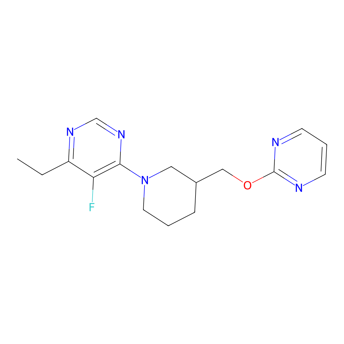 4-Ethyl-5-fluoro-6-{3-[(pyrimidin-2-yloxy)methyl]piperidin-1-yl}pyrimidine molecular structure, CAS 2380043-72-9