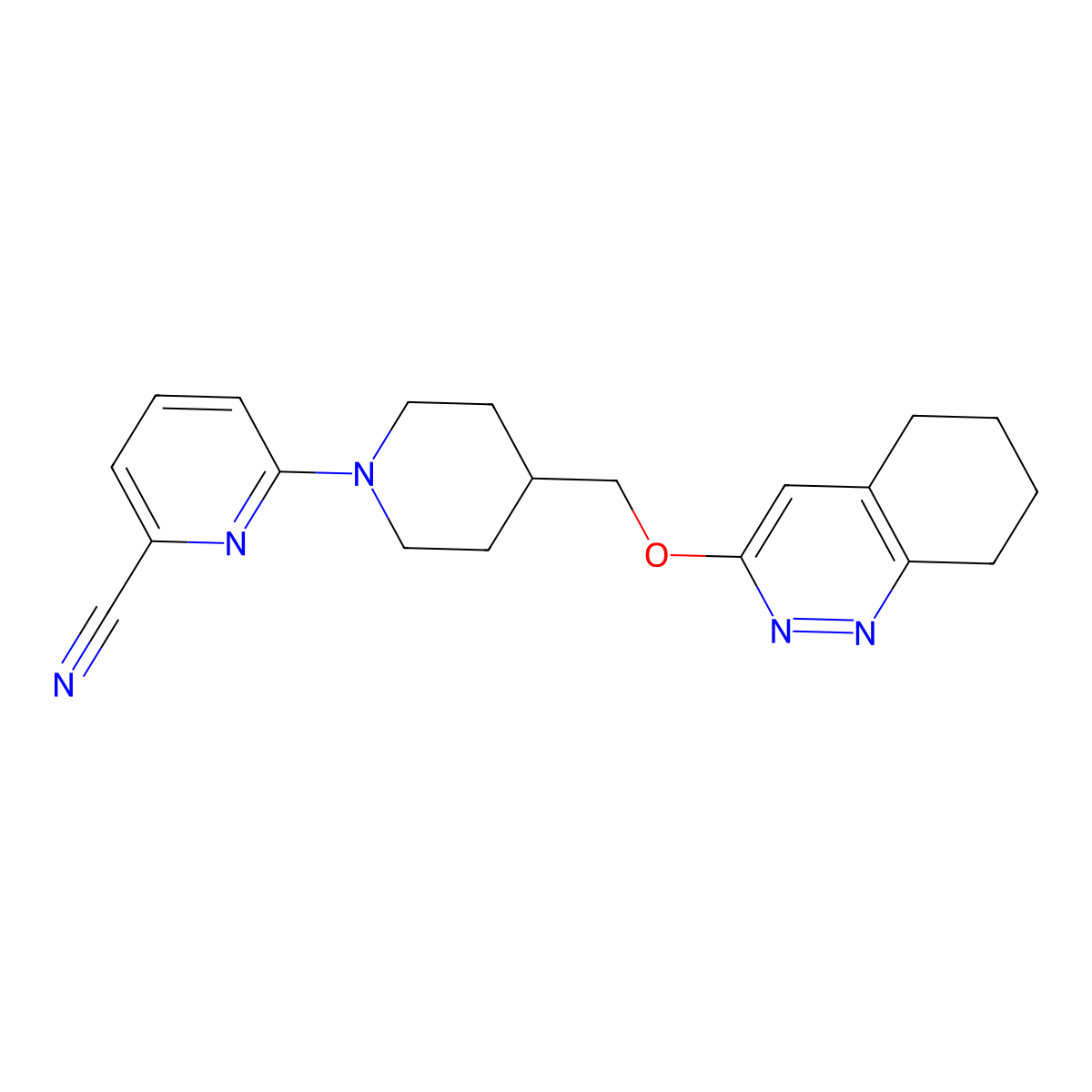 6-{4-[(5,6,7,8-Tetrahydrocinnolin-3-yloxy)methyl]piperidin-1-yl}pyridine-2-carbonitrile molecular structure, CAS 2380043-73-0
