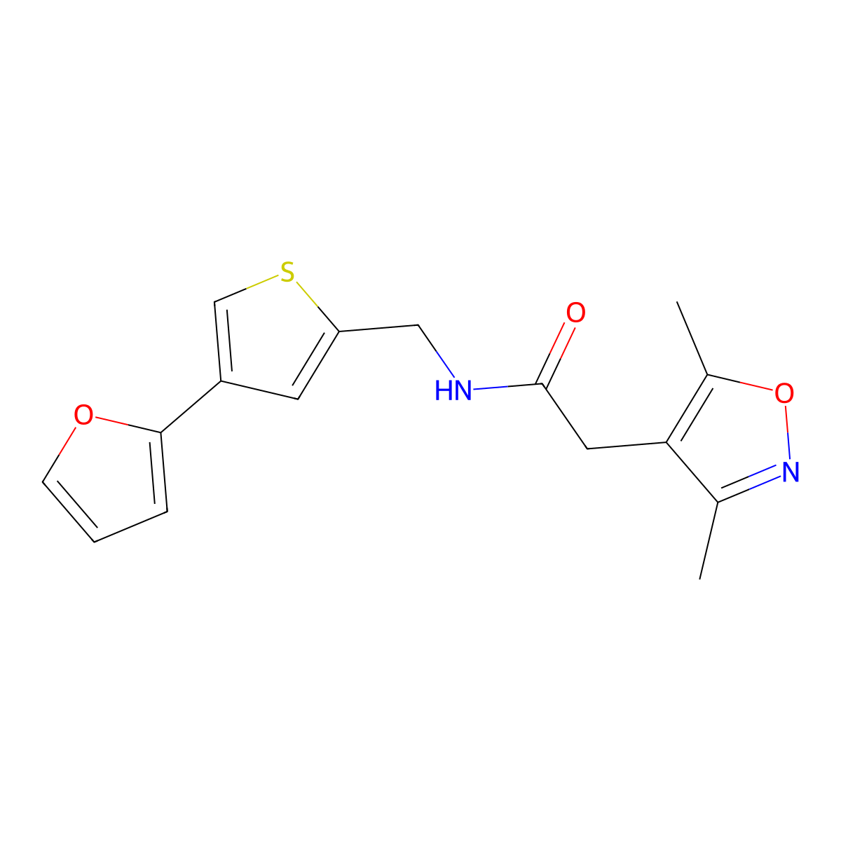 2-(3,5-dimethyl-1,2-oxazol-4-yl)-N-{[4-(furan-2-yl)thiophen-2-yl]methyl}acetamide molecular structure, CAS 2380043-74-1