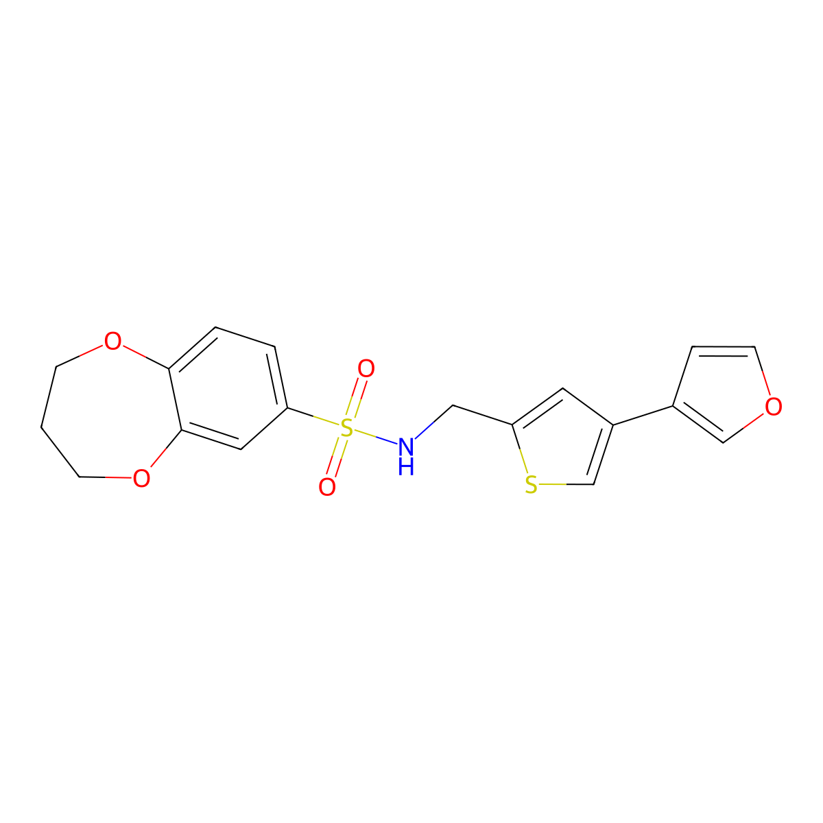 N-{[4-(furan-3-yl)thiophen-2-yl]methyl}-3,4-dihydro-2H-1,5-benzodioxepine-7-sulfonamide molecular structure, CAS 2380043-76-3