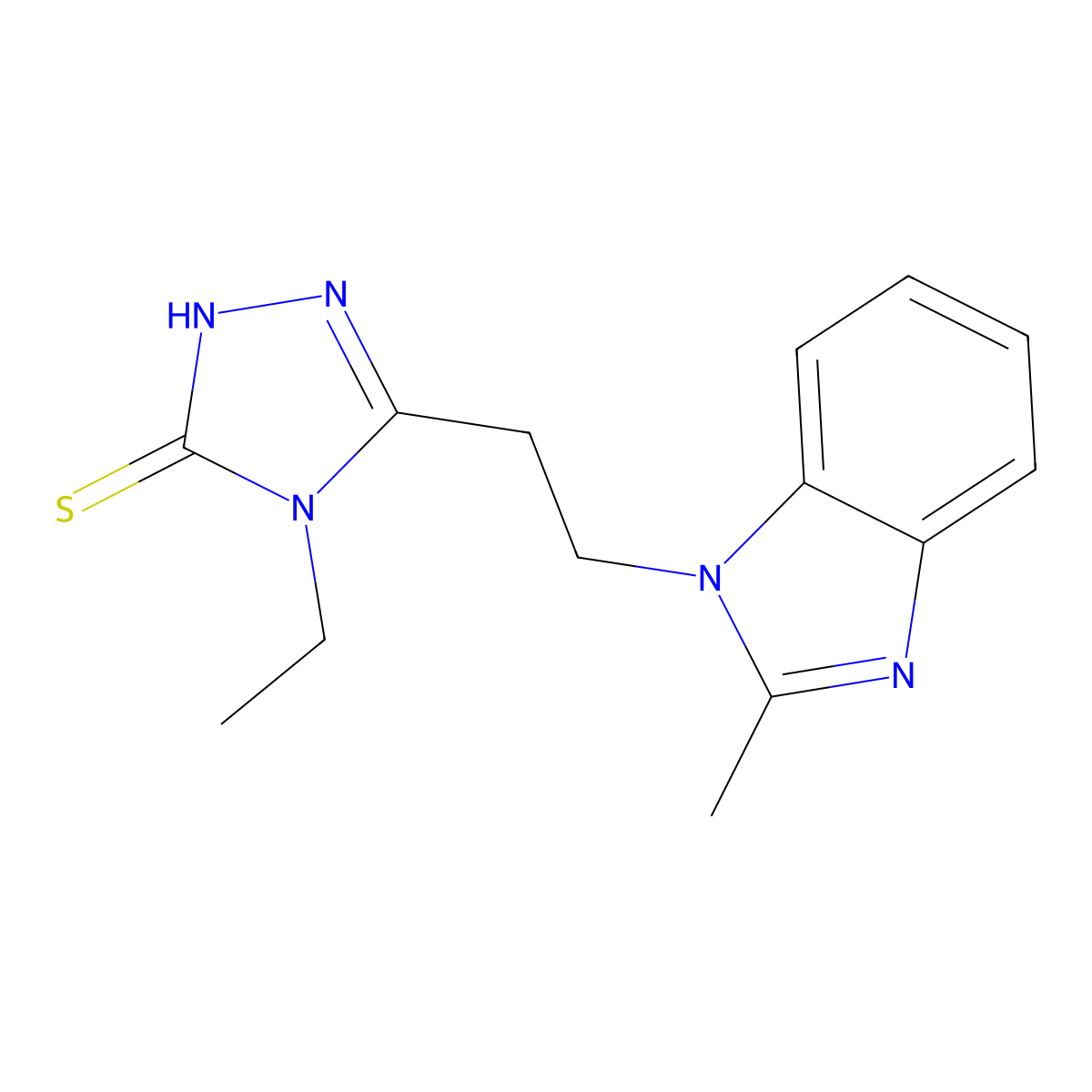 4-Ethyl-3-[2-(2-methylbenzimidazol-1-yl)ethyl]-1H-1,2,4-triazole-5-thione molecular structure, CAS 2380043-78-5
