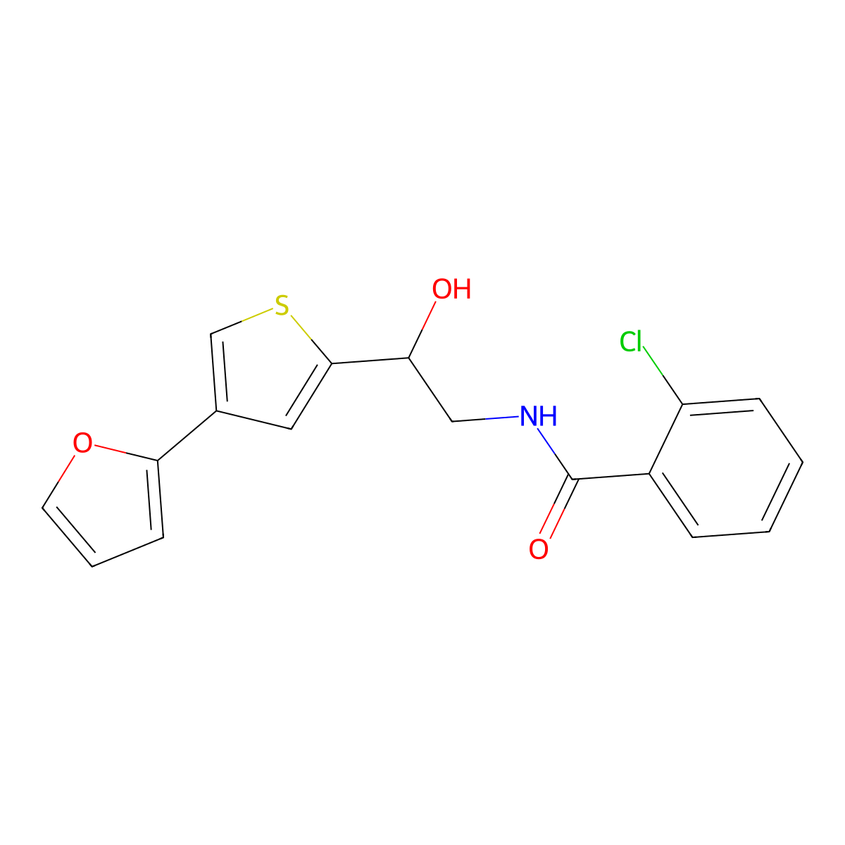 2-chloro-N-{2-[4-(furan-2-yl)thiophen-2-yl]-2-hydroxyethyl}benzamide molecular structure, CAS 2380043-80-9