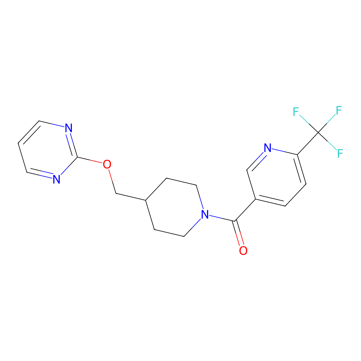 2-({1-[6-(Trifluoromethyl)pyridine-3-carbonyl]piperidin-4-yl}methoxy)pyrimidine molecular structure, CAS 2380043-84-3