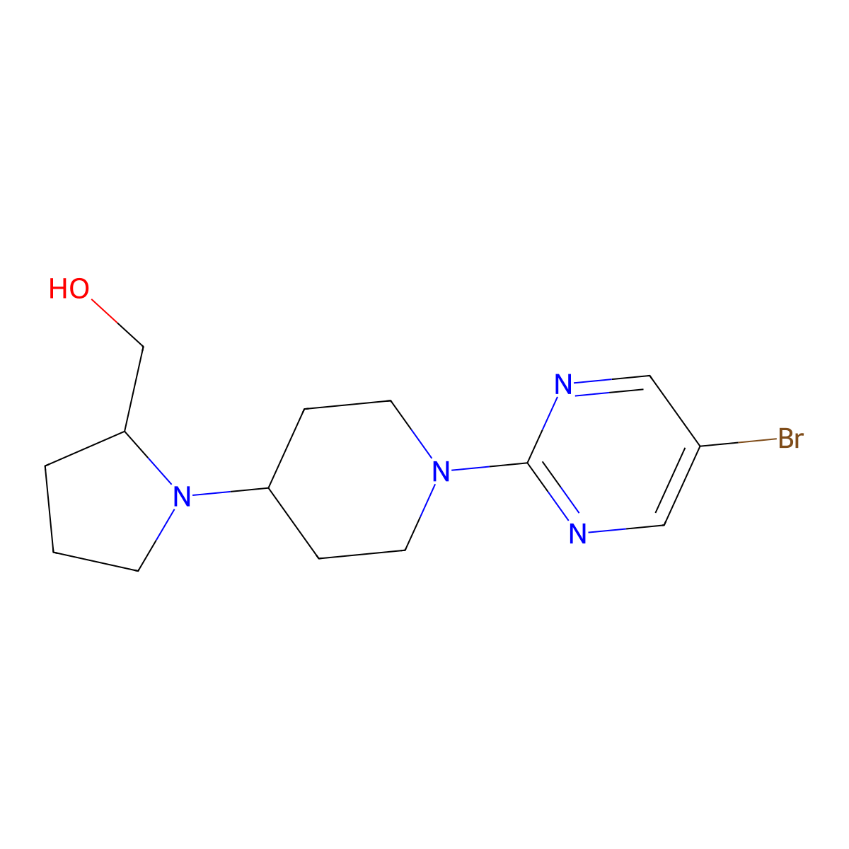 {1-[1-(5-Bromopyrimidin-2-yl)piperidin-4-yl]pyrrolidin-2-yl}methanol molecular structure, CAS 2380043-87-6