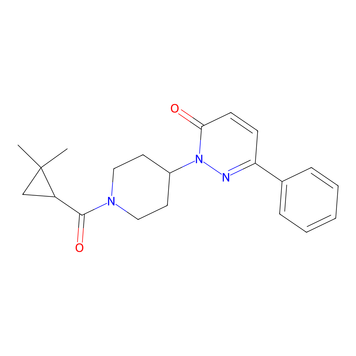 2-[1-(2,2-Dimethylcyclopropanecarbonyl)piperidin-4-yl]-6-phenyl-2,3-dihydropyridazin-3-one molecular structure, CAS 2380043-88-7