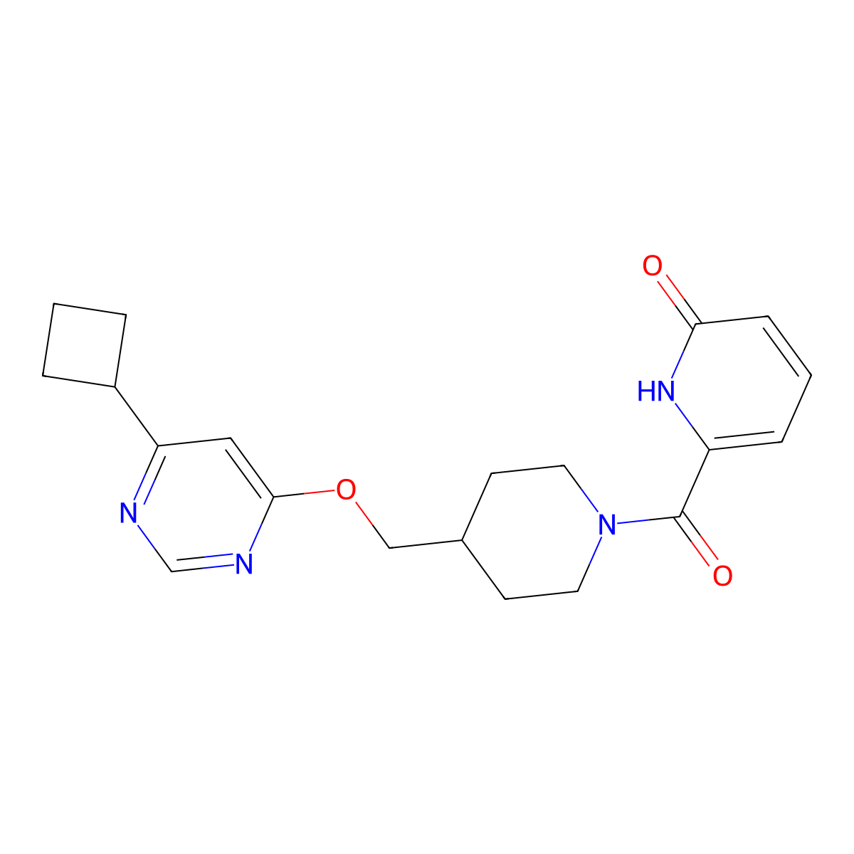 6-(4-{[(6-Cyclobutylpyrimidin-4-yl)oxy]methyl}piperidine-1-carbonyl)-1,2-dihydropyridin-2-one molecular structure, CAS 2380043-91-2