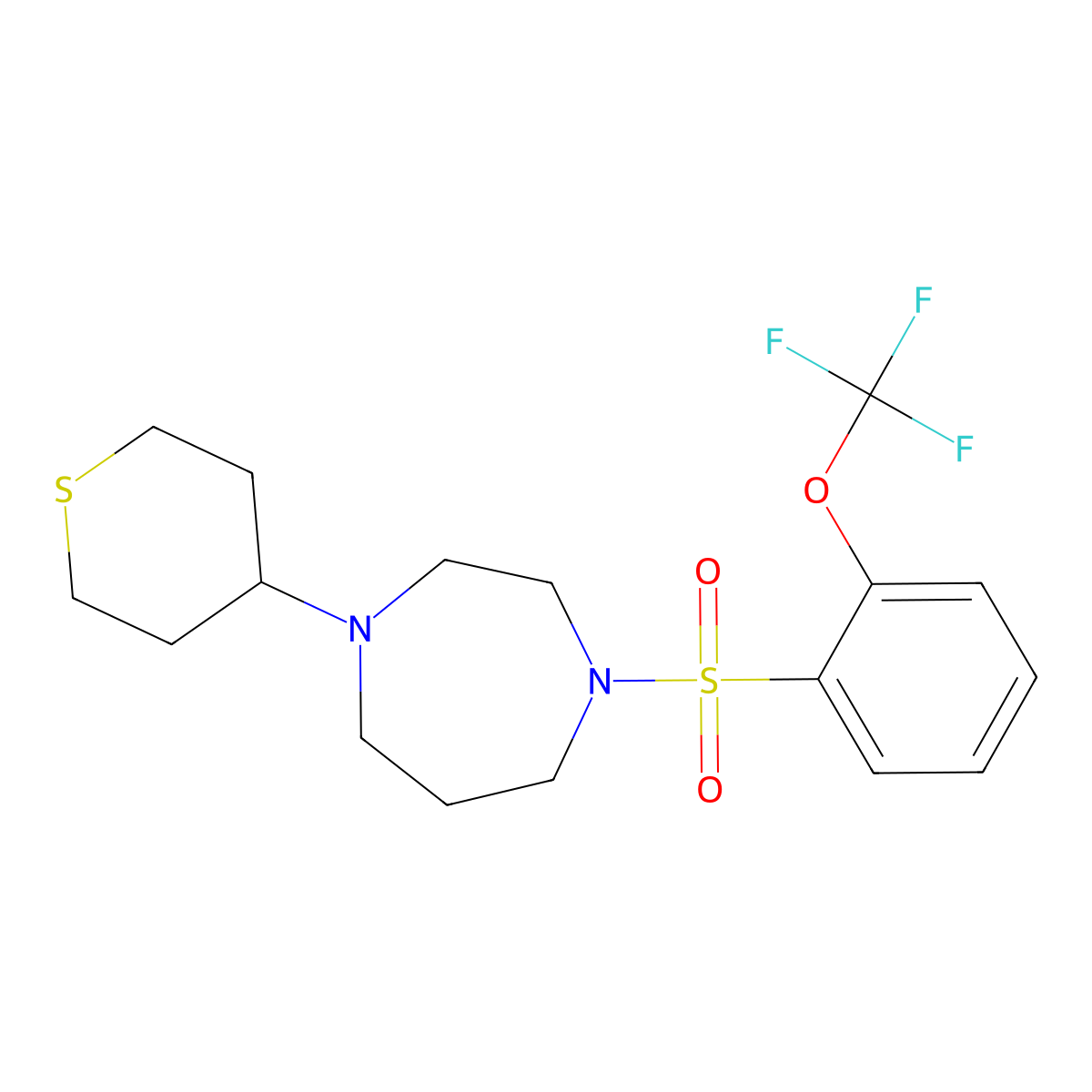 1-(Thian-4-yl)-4-[2-(trifluoromethoxy)benzenesulfonyl]-1,4-diazepane molecular structure, CAS 2380043-93-4