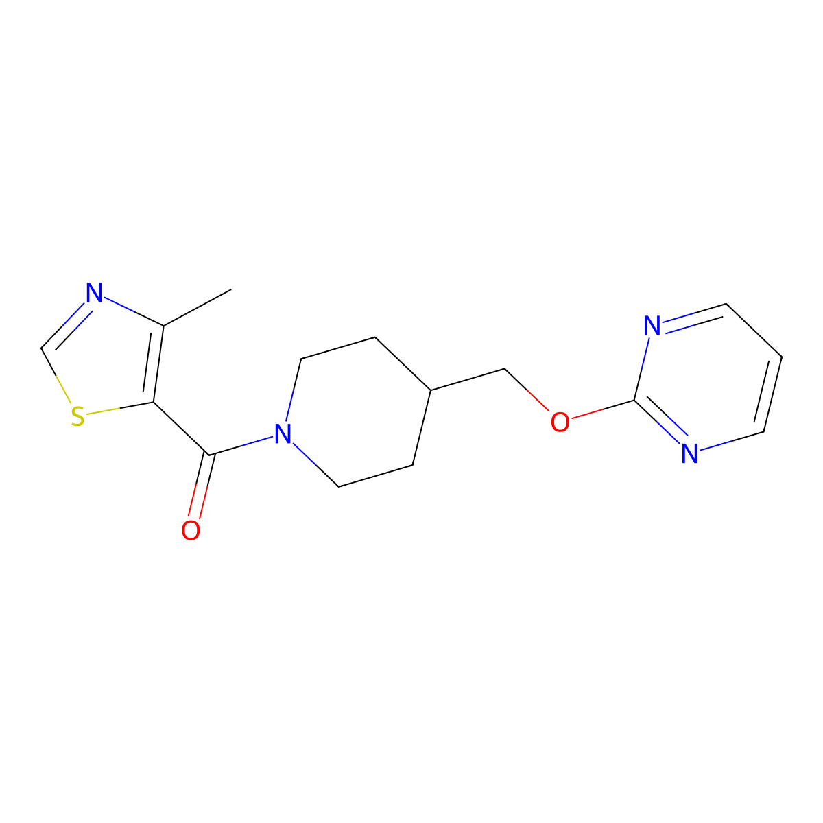2-{[1-(4-Methyl-1,3-thiazole-5-carbonyl)piperidin-4-yl]methoxy}pyrimidine molecular structure, CAS 2380043-94-5