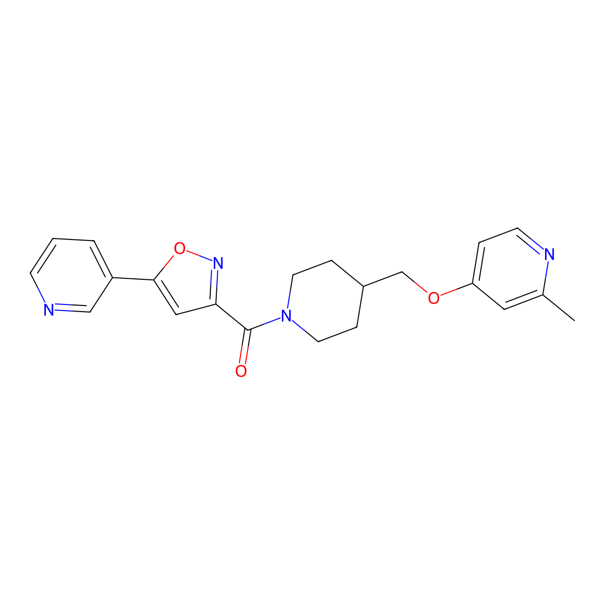 3-[3-(4-{[(2-Methylpyridin-4-yl)oxy]methyl}piperidine-1-carbonyl)-1,2-oxazol-5-yl]pyridine molecular structure, CAS 2380044-08-4