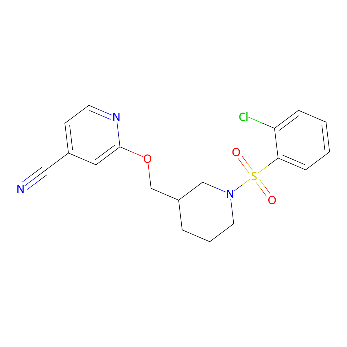 2-{[1-(2-Chlorobenzenesulfonyl)piperidin-3-yl]methoxy}pyridine-4-carbonitrile molecular structure, CAS 2380044-10-8