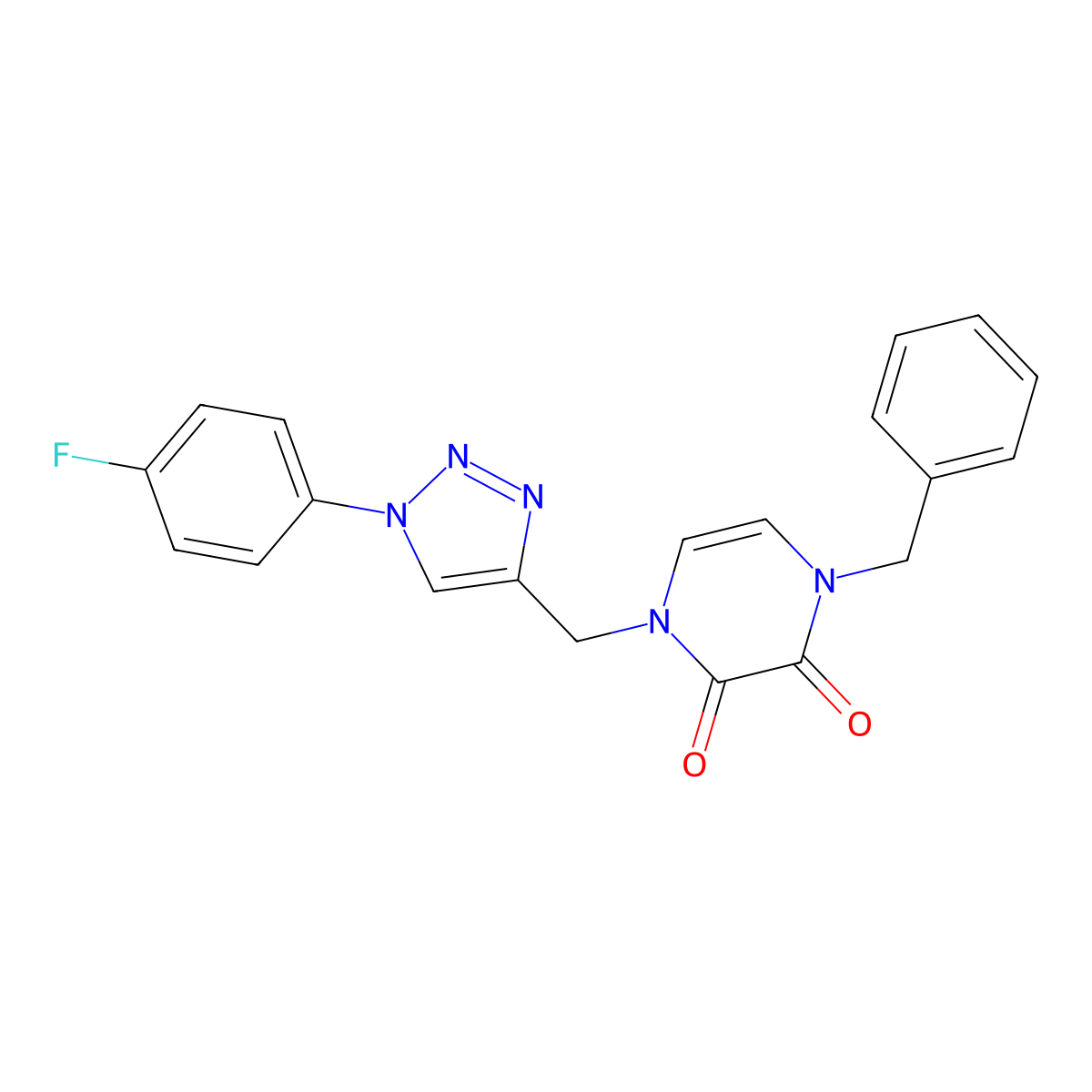 1-benzyl-4-{[1-(4-fluorophenyl)-1H-1,2,3-triazol-4-yl]methyl}-1,2,3,4-tetrahydropyrazine-2,3-dione molecular structure, CAS 2380044-20-0