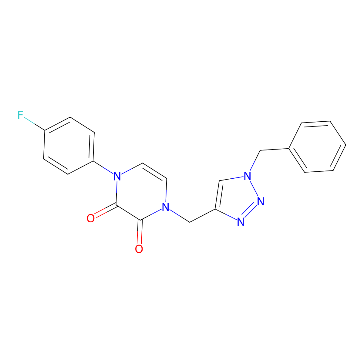 1-[(1-Benzyltriazol-4-yl)methyl]-4-(4-fluorophenyl)pyrazine-2,3-dione molecular structure, CAS 2380044-23-3