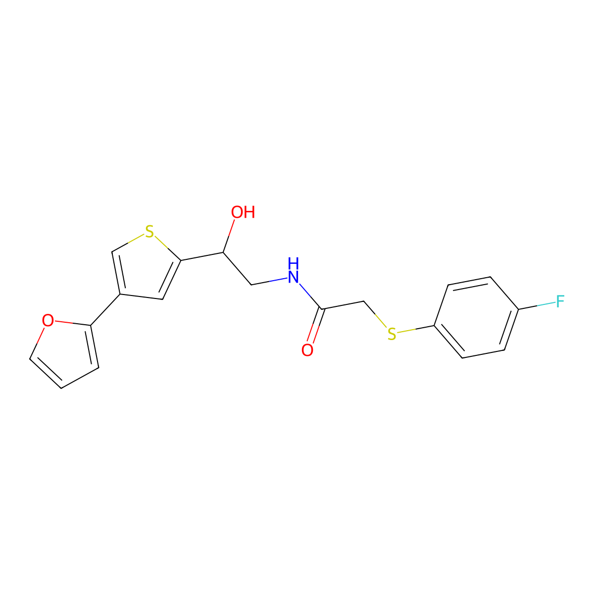 2-[(4-fluorophenyl)sulfanyl]-N-{2-[4-(furan-2-yl)thiophen-2-yl]-2-hydroxyethyl}acetamide molecular structure, CAS 2380044-26-6