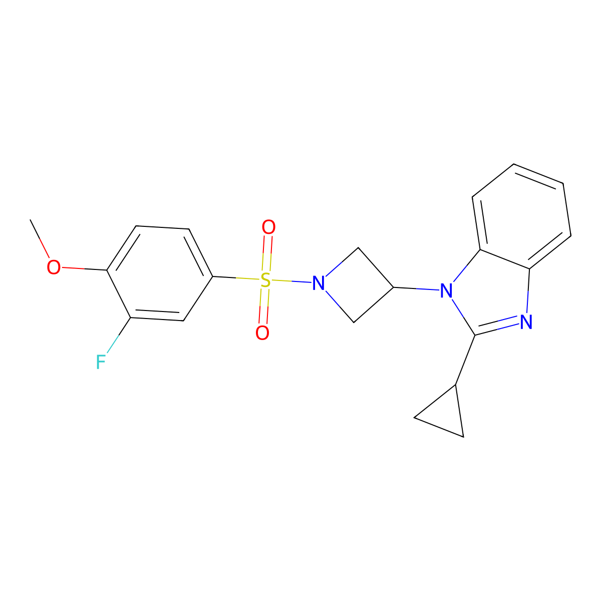 2-cyclopropyl-1-[1-(3-fluoro-4-methoxybenzenesulfonyl)azetidin-3-yl]-1H-1,3-benzodiazole molecular structure, CAS 2380044-31-3