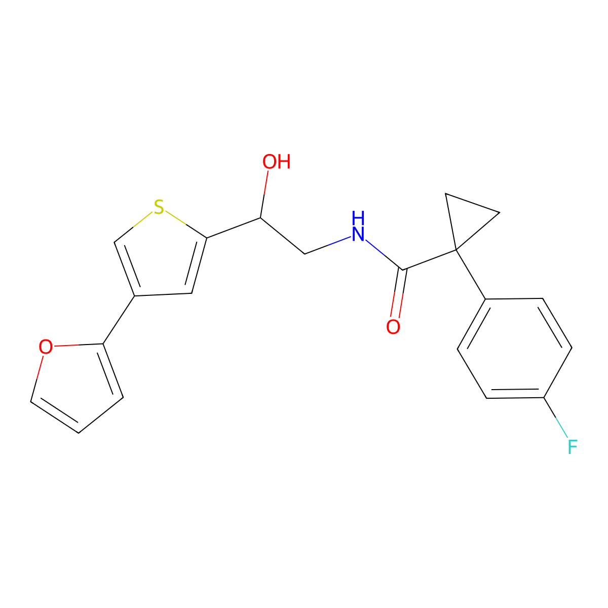 1-(4-fluorophenyl)-N-{2-[4-(furan-2-yl)thiophen-2-yl]-2-hydroxyethyl}cyclopropane-1-carboxamide molecular structure, CAS 2380044-35-7