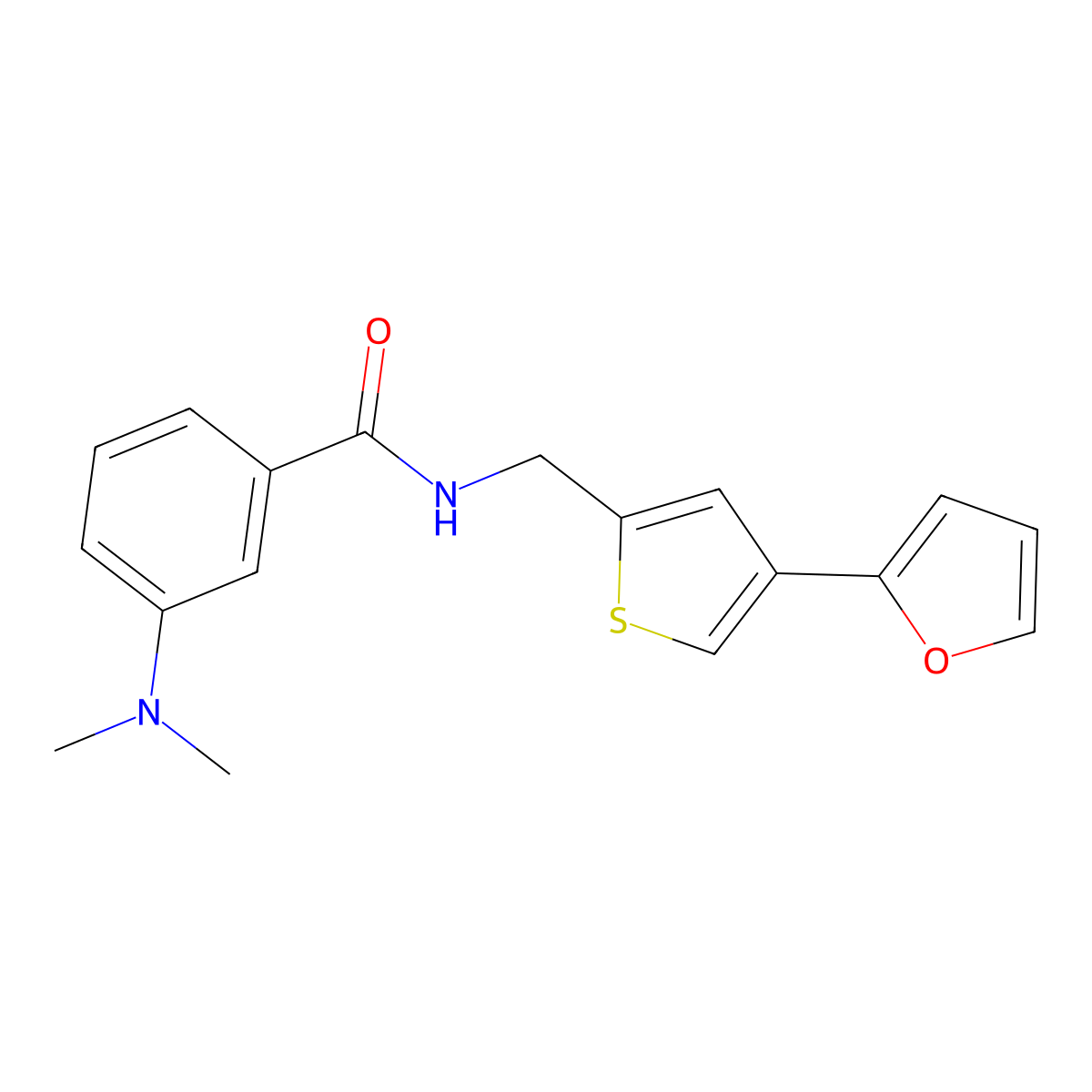 3-(dimethylamino)-N-{[4-(furan-2-yl)thiophen-2-yl]methyl}benzamide molecular structure, CAS 2380044-36-8