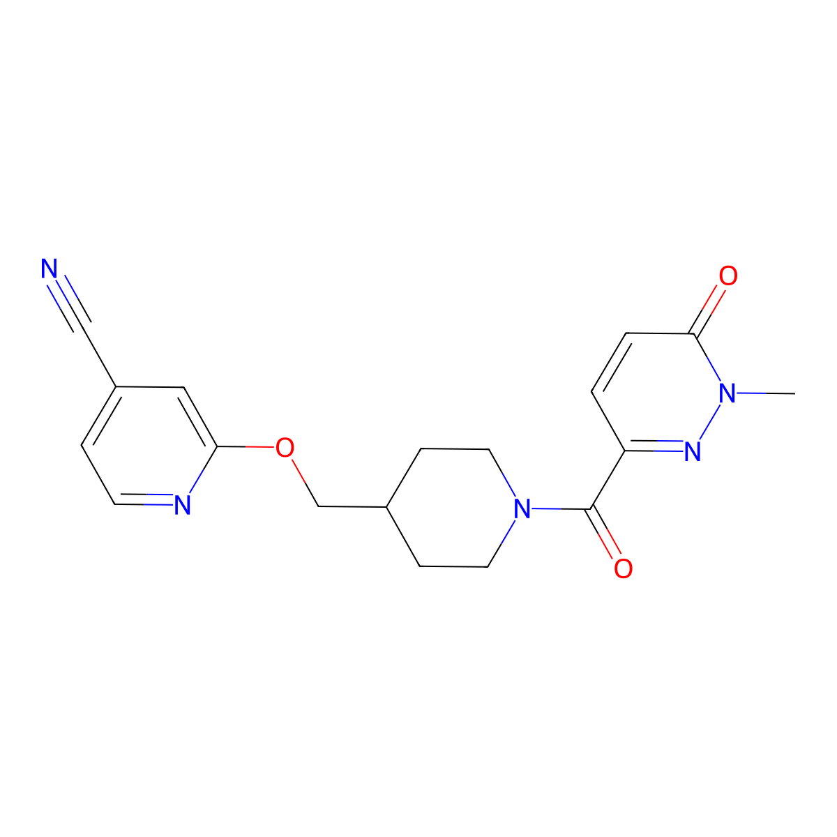 2-{[1-(1-Methyl-6-oxo-1,6-dihydropyridazine-3-carbonyl)piperidin-4-yl]methoxy}pyridine-4-carbonitrile molecular structure, CAS 2380044-39-1