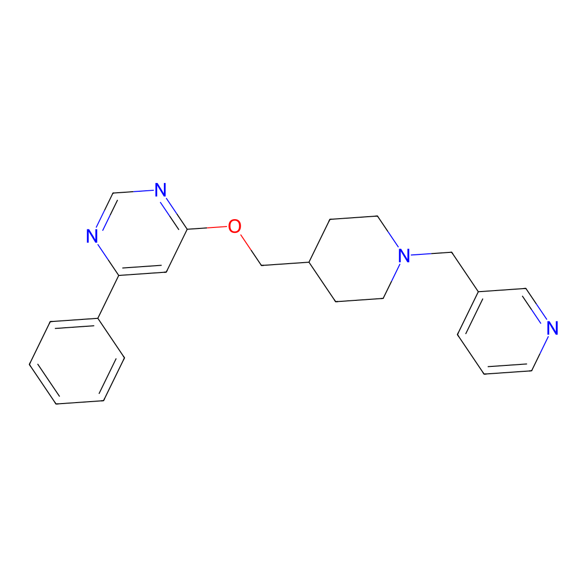 4-Phenyl-6-({1-[(pyridin-3-yl)methyl]piperidin-4-yl}methoxy)pyrimidine molecular structure, CAS 2380044-49-3