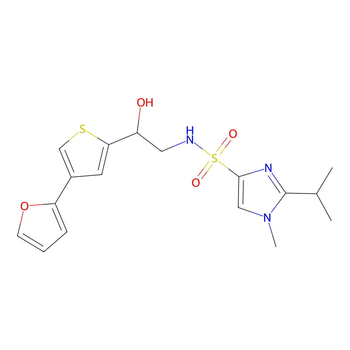 N-{2-[4-(furan-2-yl)thiophen-2-yl]-2-hydroxyethyl}-1-methyl-2-(propan-2-yl)-1H-imidazole-4-sulfonamide molecular structure, CAS 2380044-55-1