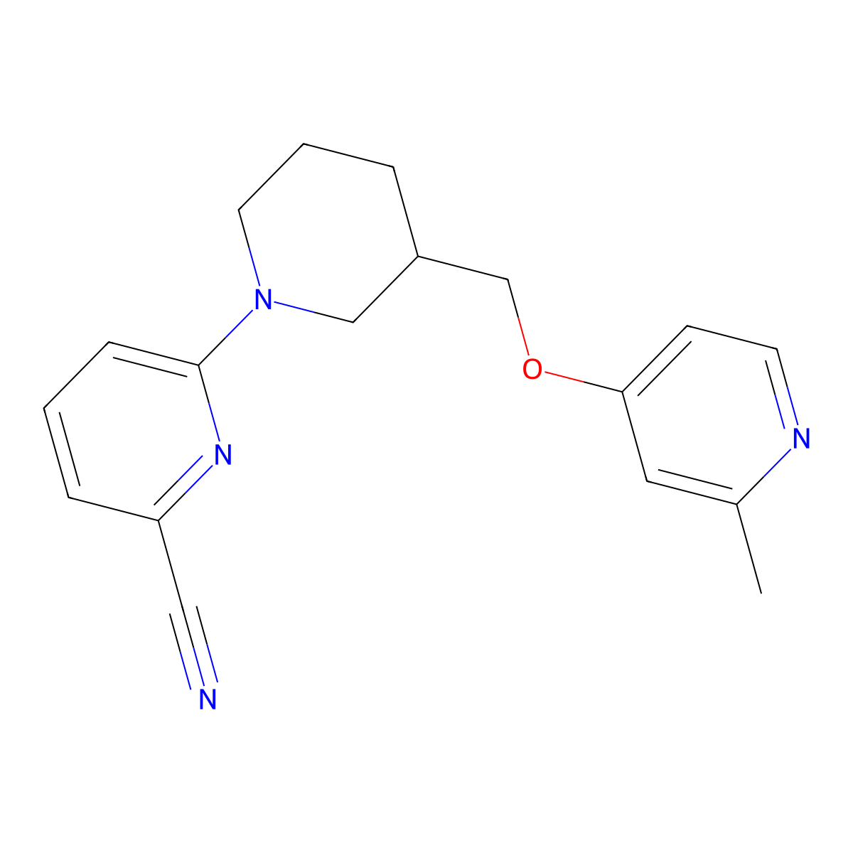 6-(3-{[(2-Methylpyridin-4-yl)oxy]methyl}piperidin-1-yl)pyridine-2-carbonitrile molecular structure, CAS 2380044-62-0