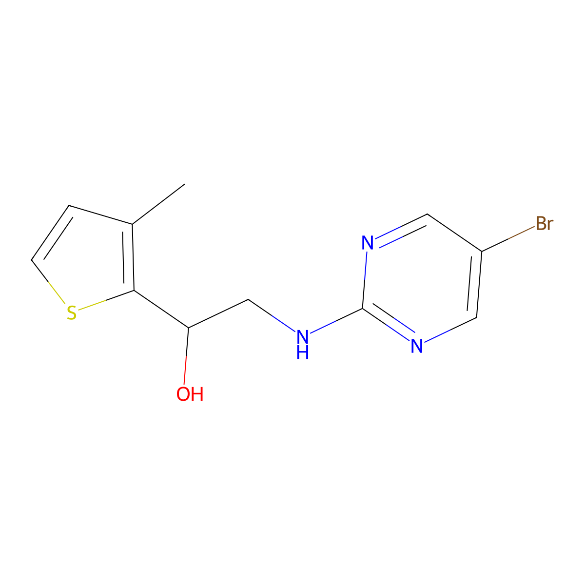 2-[(5-Bromopyrimidin-2-yl)amino]-1-(3-methylthiophen-2-yl)ethan-1-ol molecular structure, CAS 2380044-64-2