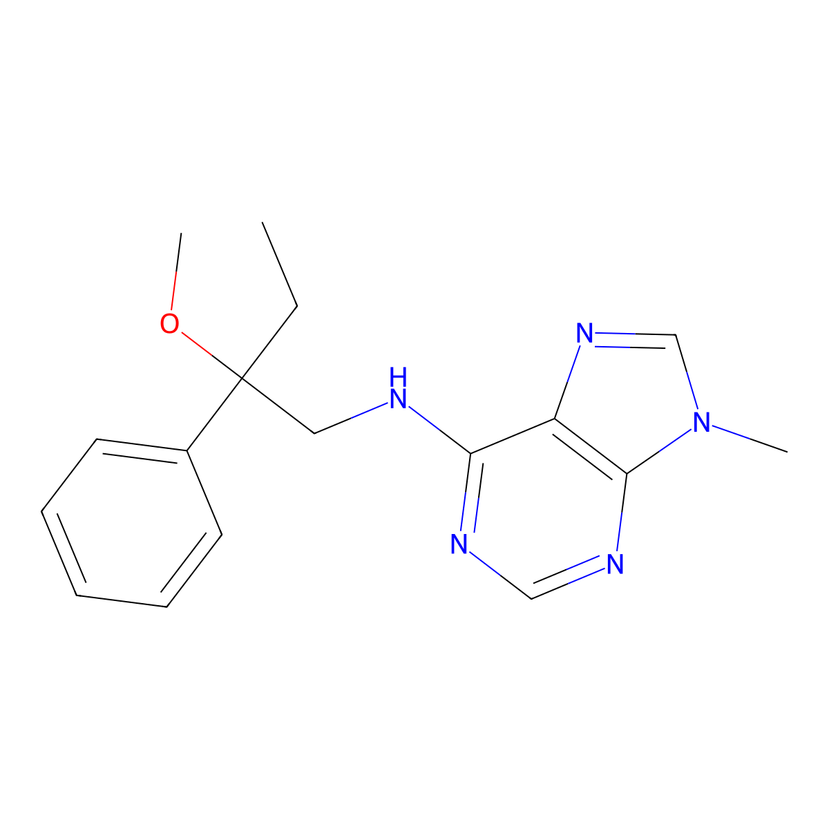 N-(2-methoxy-2-phenylbutyl)-9-methyl-9H-purin-6-amine molecular structure, CAS 2380044-65-3