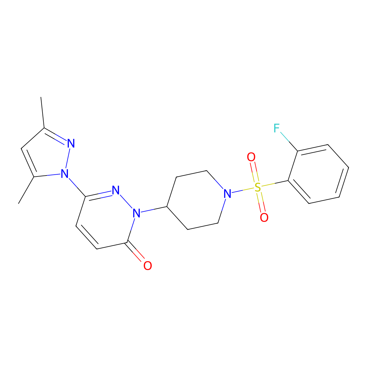 6-(3,5-dimethyl-1H-pyrazol-1-yl)-2-[1-(2-fluorobenzenesulfonyl)piperidin-4-yl]-2,3-dihydropyridazin-3-one molecular structure, CAS 2380044-67-5