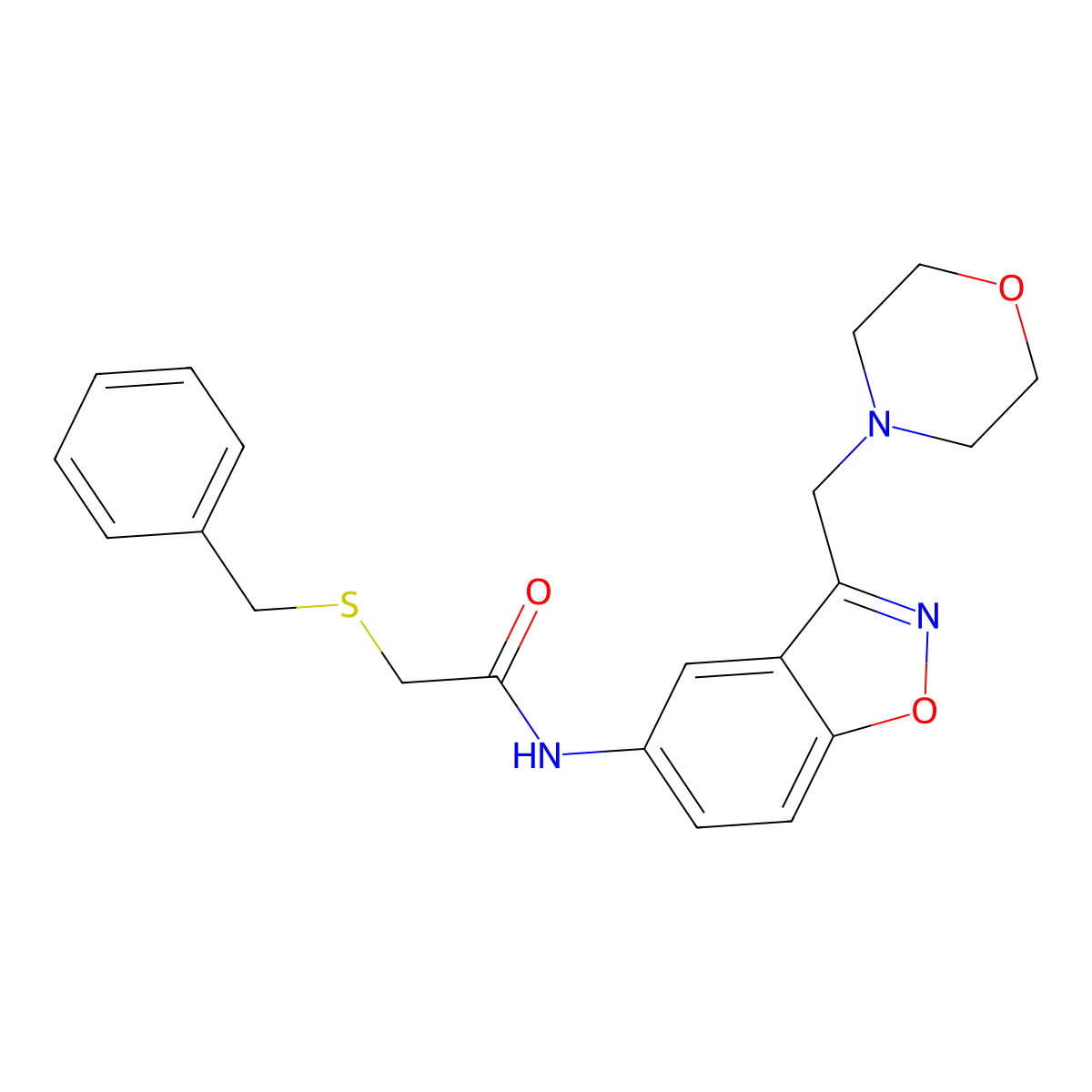 2-(benzylsulfanyl)-N-{3-[(morpholin-4-yl)methyl]-1,2-benzoxazol-5-yl}acetamide molecular structure, CAS 2380044-72-2