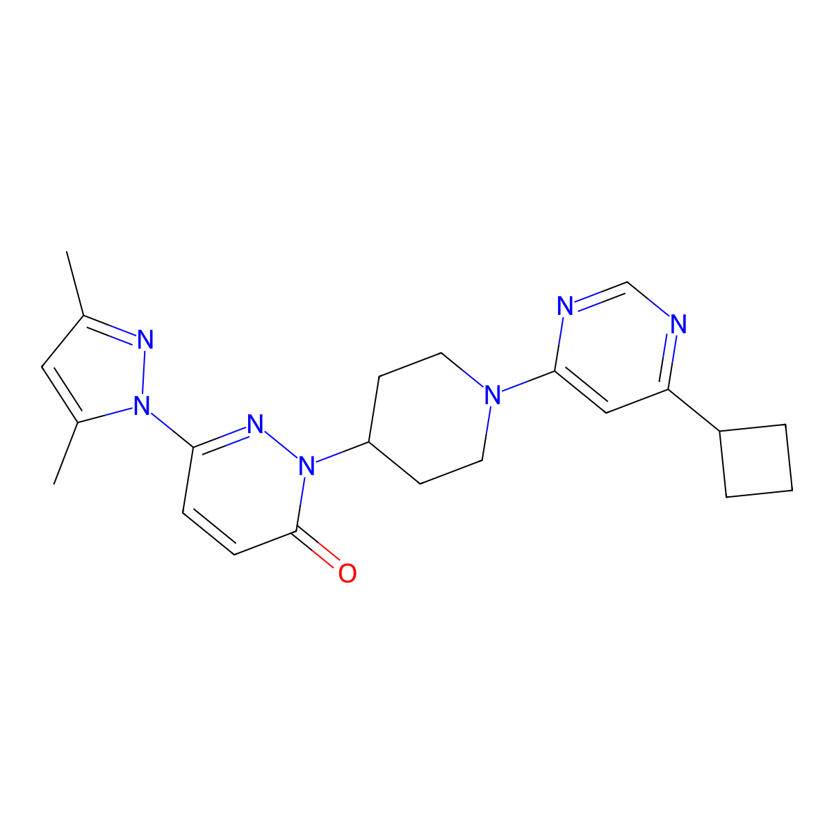 2-[1-(6-cyclobutylpyrimidin-4-yl)piperidin-4-yl]-6-(3,5-dimethyl-1H-pyrazol-1-yl)-2,3-dihydropyridazin-3-one molecular structure, CAS 2380044-77-7