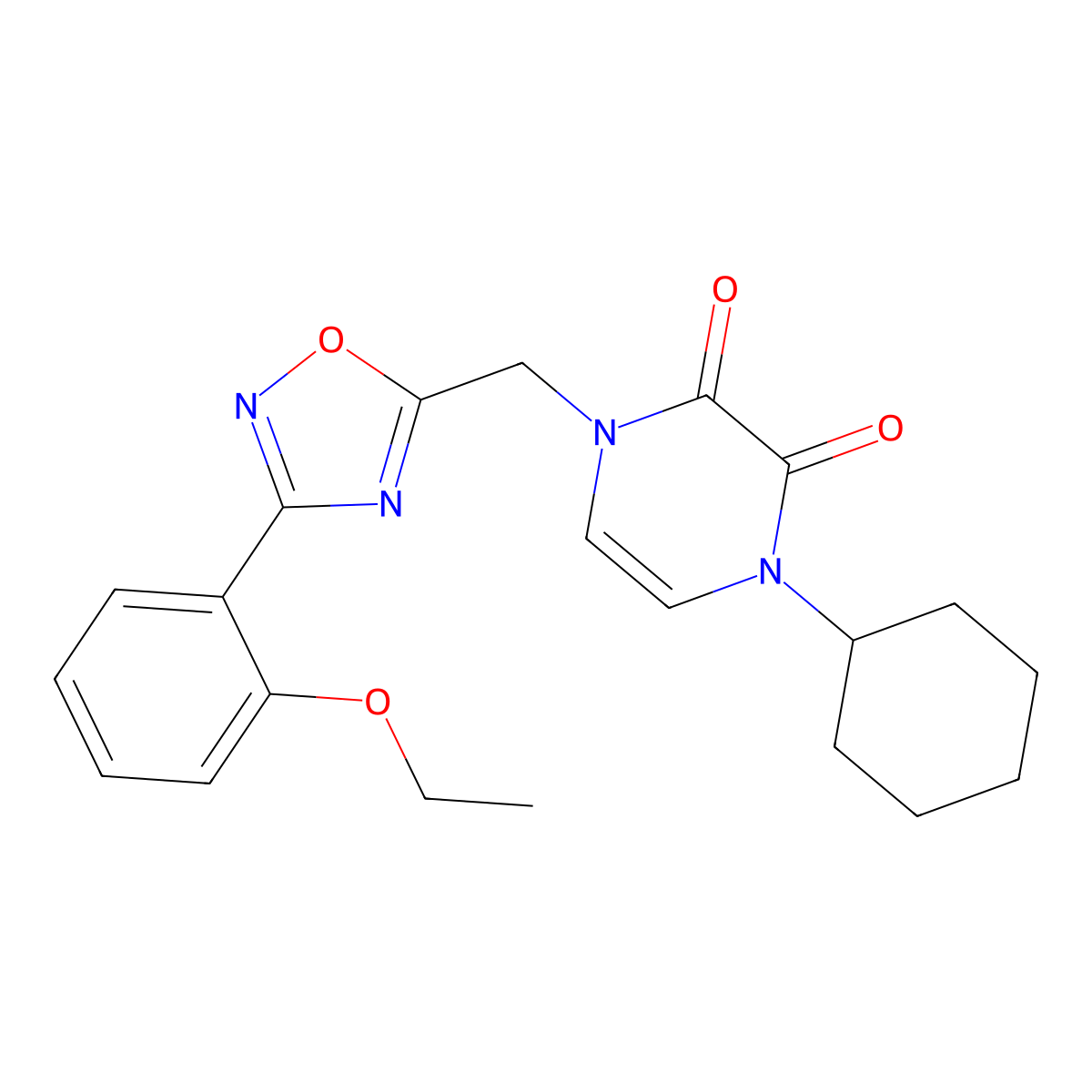 1-Cyclohexyl-4-{[3-(2-ethoxyphenyl)-1,2,4-oxadiazol-5-yl]methyl}-1,2,3,4-tetrahydropyrazine-2,3-dione molecular structure, CAS 2380044-81-3