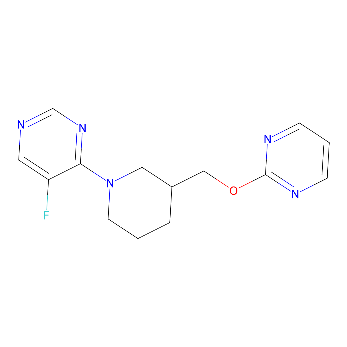 5-Fluoro-4-{3-[(pyrimidin-2-yloxy)methyl]piperidin-1-yl}pyrimidine molecular structure, CAS 2380044-86-8