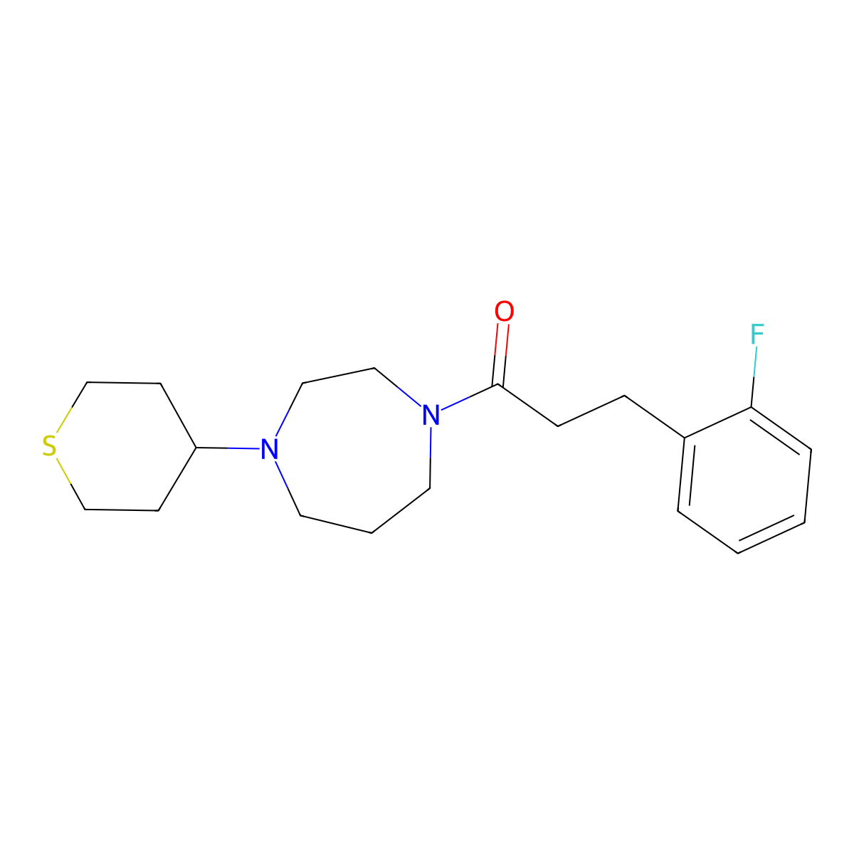 3-(2-Fluorophenyl)-1-[4-(thian-4-yl)-1,4-diazepan-1-yl]propan-1-one molecular structure, CAS 2380044-89-1