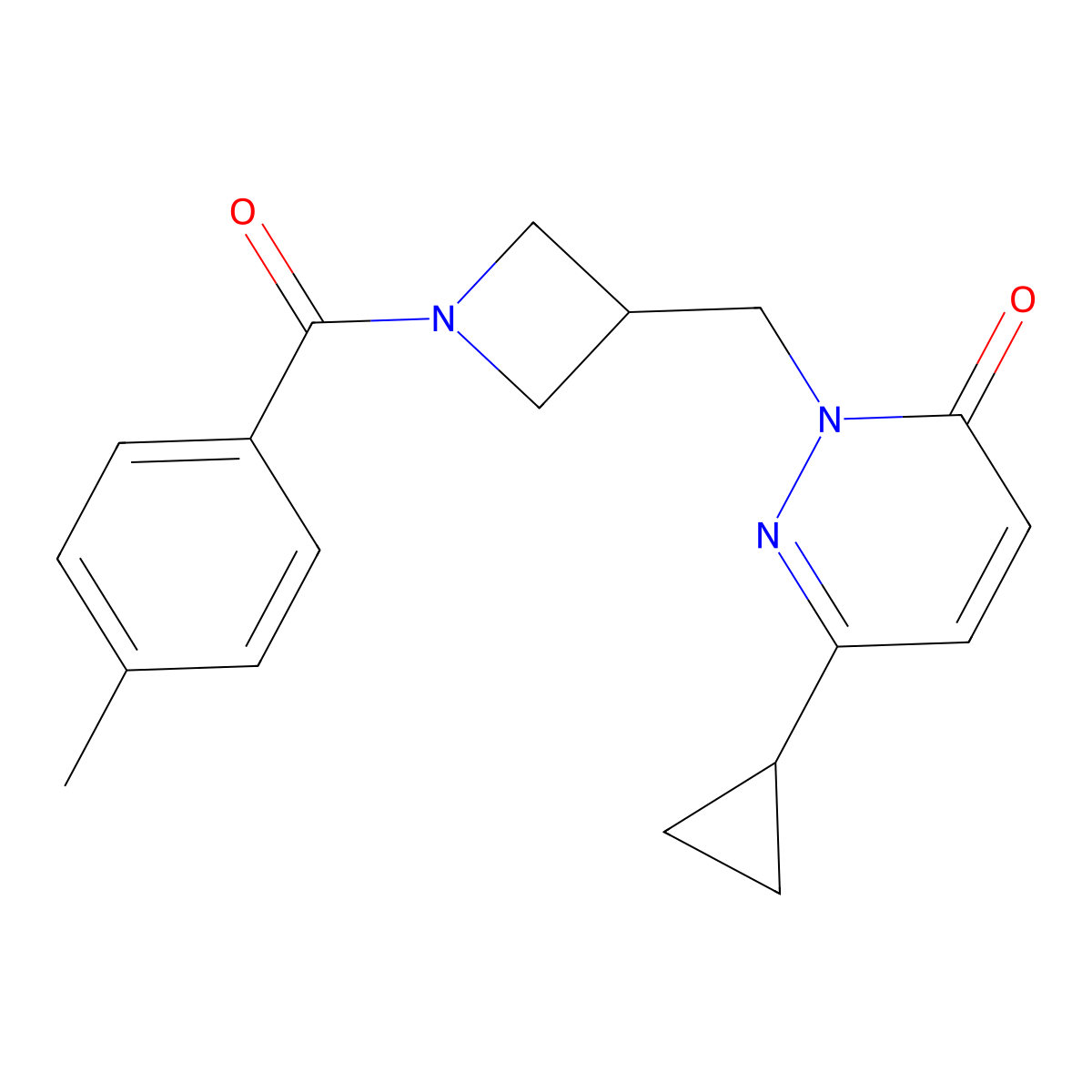 6-Cyclopropyl-2-{[1-(4-methylbenzoyl)azetidin-3-yl]methyl}-2,3-dihydropyridazin-3-one molecular structure, CAS 2380044-91-5