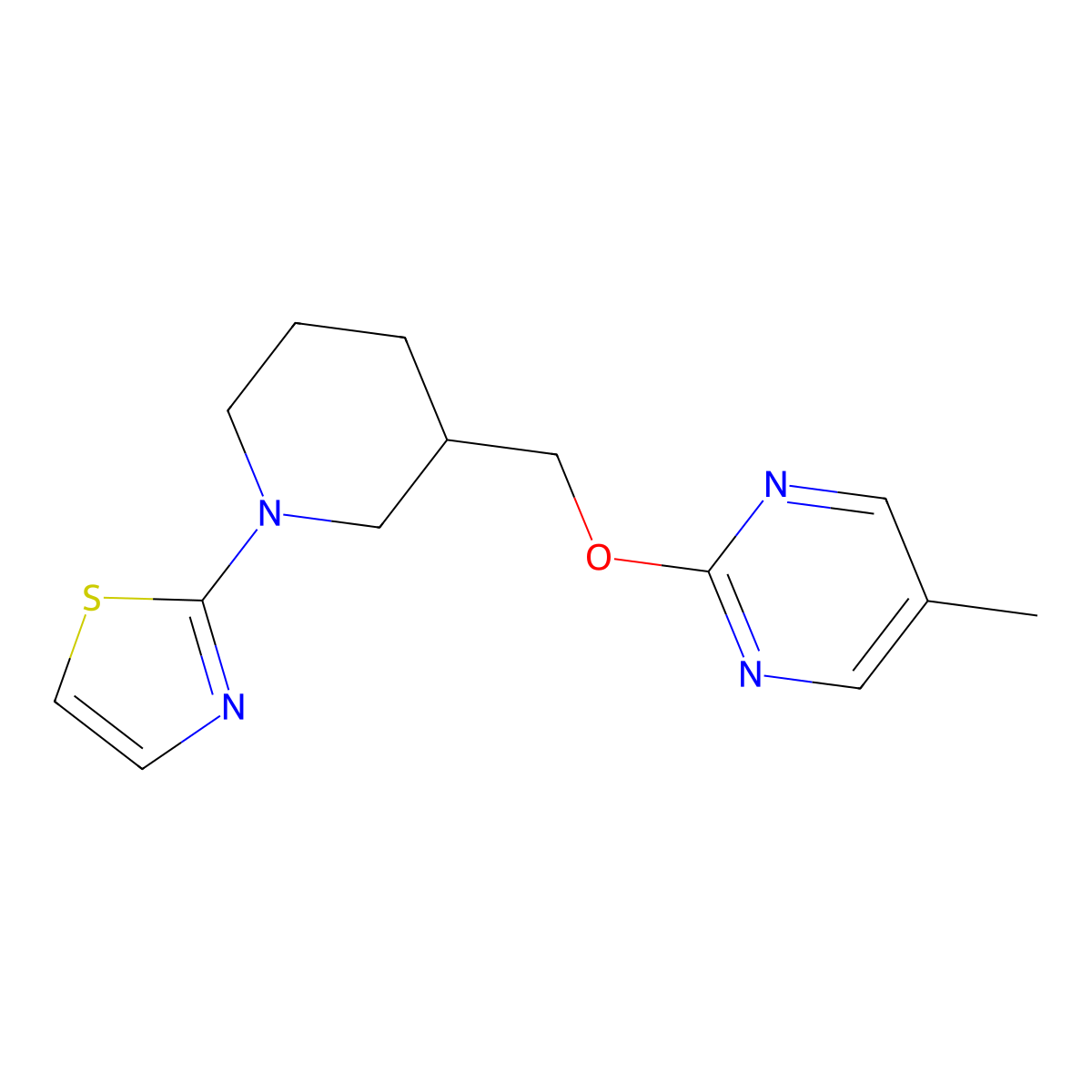 5-Methyl-2-{[1-(1,3-thiazol-2-yl)piperidin-3-yl]methoxy}pyrimidine molecular structure, CAS 2380044-92-6