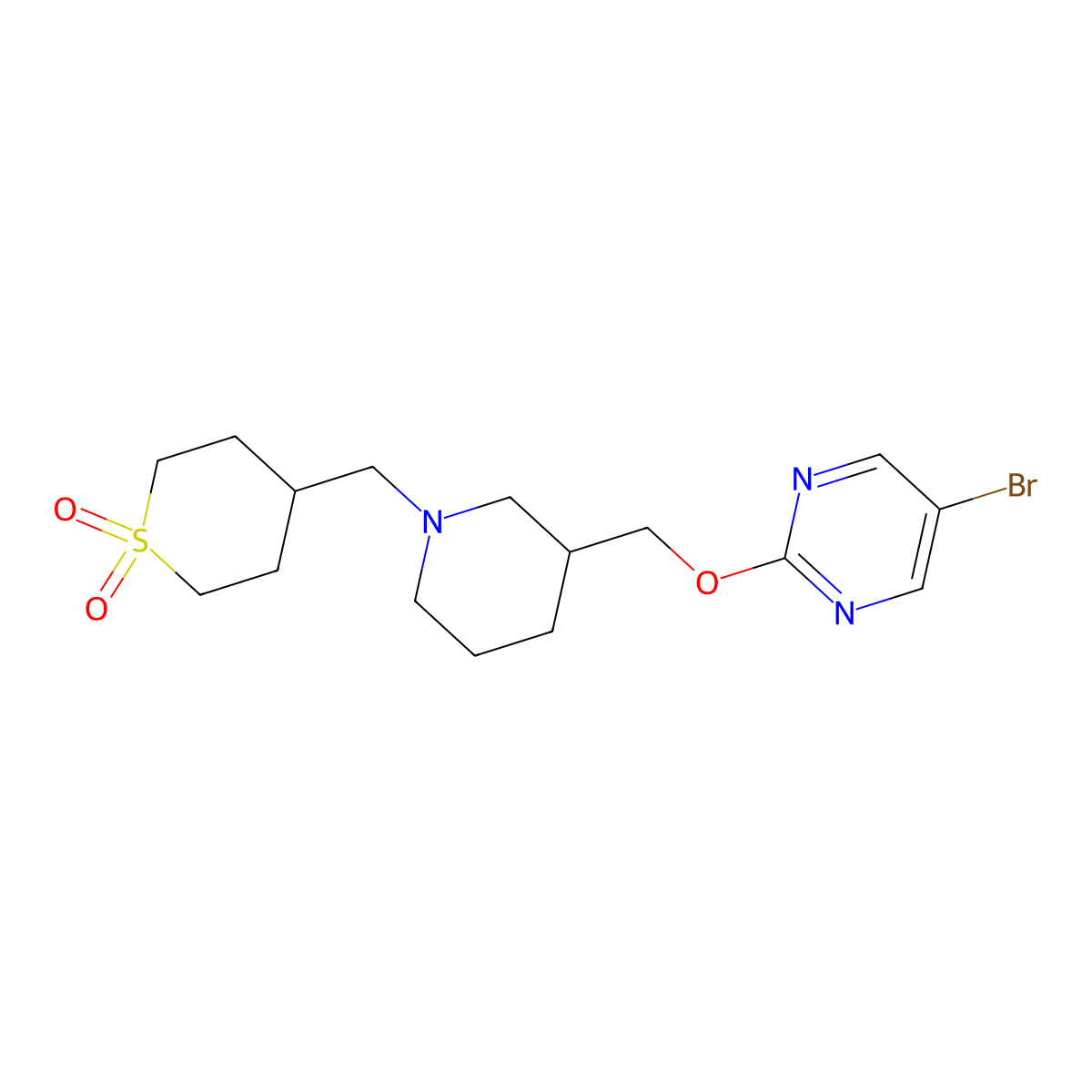 4-[(3-{[(5-Bromopyrimidin-2-yl)oxy]methyl}piperidin-1-yl)methyl]-1lambda6-thiane-1,1-dione molecular structure, CAS 2380056-13-1